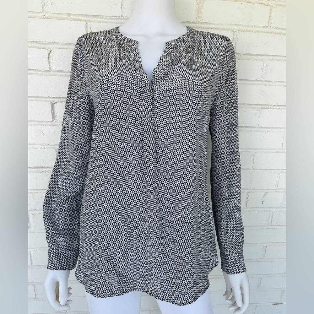 Joie Silk Diamond Print Blouse Size Small Black/Gray/White